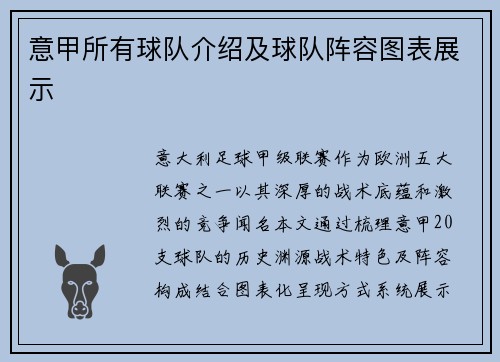 意甲所有球队介绍及球队阵容图表展示